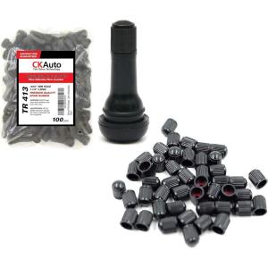 imageCKAuto 100pcs TR413 Rubber Tire Valve Stems with 50 Pcs Black Plastic Valve Stem Caps