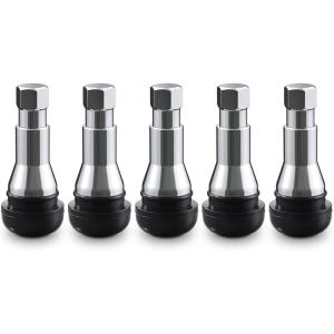 imageCKAuto TR413AC Chrome Rubber Snapin Tire Valve Stems 5 PackSilver