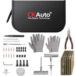 imageCKAuto Tire Plug Repair Kit Heavy Duty Car Emergency Tool Kit for Flat Tire Puncture Repair 80 Pcs Value Pack Tire Patch Kit fit for Autos Cars Motorcycles Trucks RVs etc