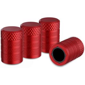 imageCKAuto Tire Valve Stem Caps Black 4 pcsPack Anodized Aluminum Tire Valve Cap Set Corrosion Resistant Universal Stem Covers for Cars Trucks Motorcycles SUVs and BikesRed