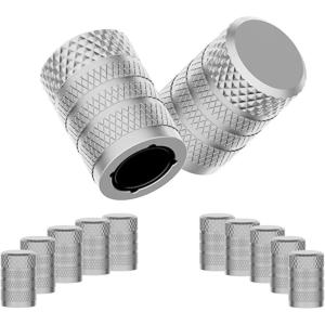 imageCKAuto Tire Valve Stem Caps Silver 10 pcsPack Anodized Aluminum Tire Cap Set Corrosion Resistant Universal Stem Covers for Cars Trucks Motorcycles SUVs and BikesSilver