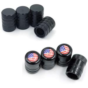imageCKAuto 4 Pcs Anodized Aluminum Tire Valve Caps and 4 Pcs American Flag Valve Stem Caps Bundle