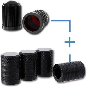 imageCKAuto Black 4 pcs Anodized Aluminum Tire Valve Cap Set with 50 Pcs Black Plastic Valve Stem Caps