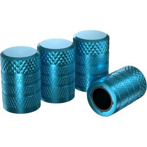 imageCKAuto Tire Valve Stem Caps Cyan 4 pcsPack Anodized Aluminum Tire Valve Cap Set Corrosion Resistant Universal Stem Covers for Cars Trucks Motorcycles SUVs and BikesCyan