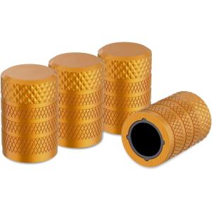 imageCKAuto Tire Valve Stem Caps Cyan 4 pcsPack Anodized Aluminum Tire Valve Cap Set Corrosion Resistant Universal Stem Covers for Cars Trucks Motorcycles SUVs and BikesYellow